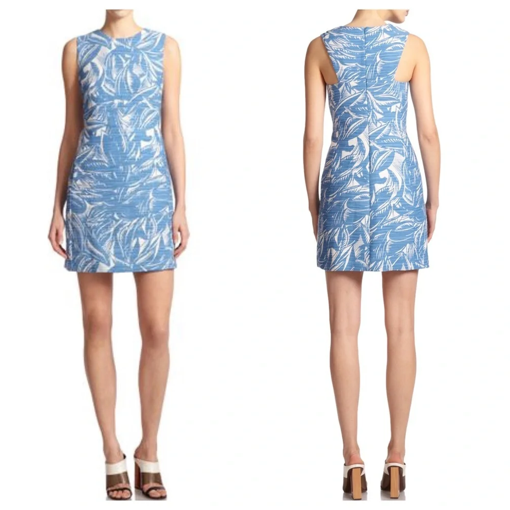 Tory Burch Gulf Shore Tabora Blue Print Cotton Linen Mini Dress 2 NWT